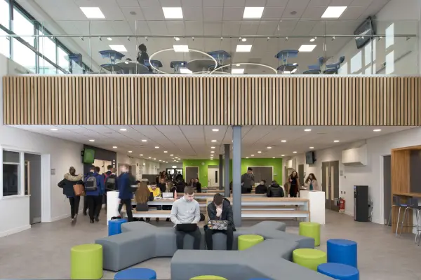 Students in the social space at Cleeve School&rsquo;s Centre of Excellence
