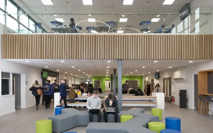Students in the social space at Cleeve School&rsquo;s Centre of Excellence