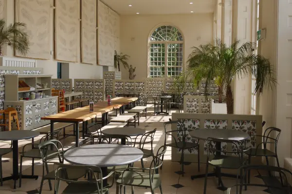 Kew Gardens Orangery restaurant with tables and chairs